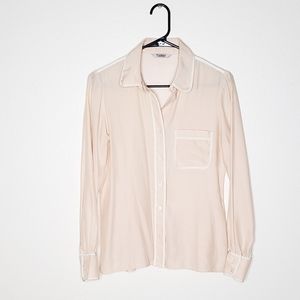 Tucker silk pink collared button down blouse